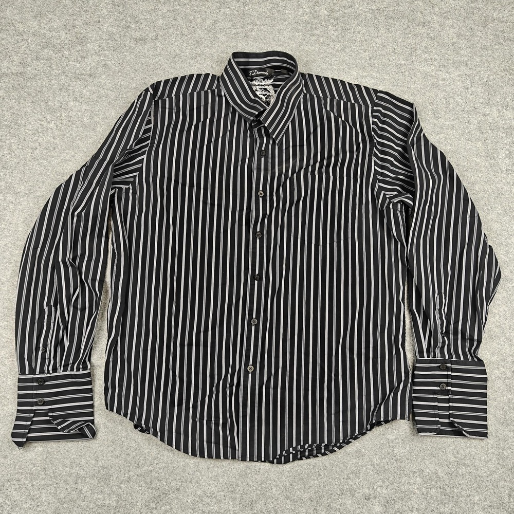 7 Diamonds Shirt Mens 2XL Black Stripe 100% Cotton Long Sleeve Button Up Casual